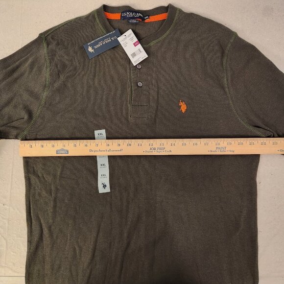 US Polo Association Thermal Top 1/4 Button Long Sleeve Mens XXL Dark Olive NEW - Picture 12 of 14